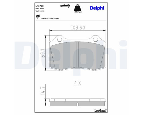 Kit de plaquettes de frein, frein à disque LP1700 Delphi