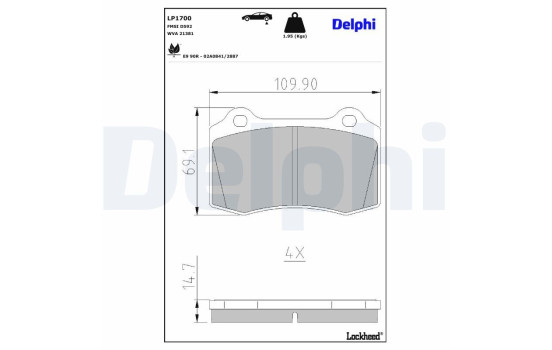 Kit de plaquettes de frein, frein à disque LP1700 Delphi