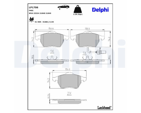 Kit de plaquettes de frein, frein à disque LP1706 Delphi