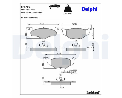 Kit de plaquettes de frein, frein à disque LP1709 Delphi