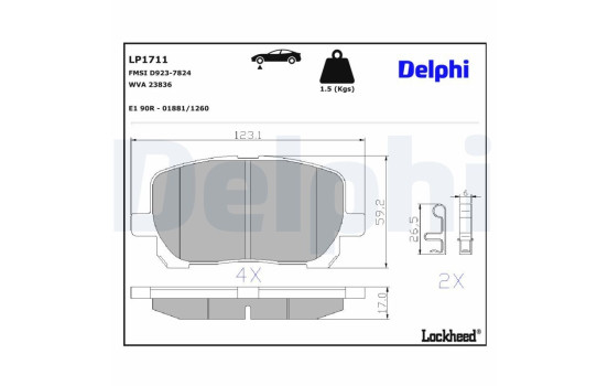 Kit de plaquettes de frein, frein à disque LP1711 Delphi