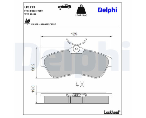 Kit de plaquettes de frein, frein à disque LP1715 Delphi