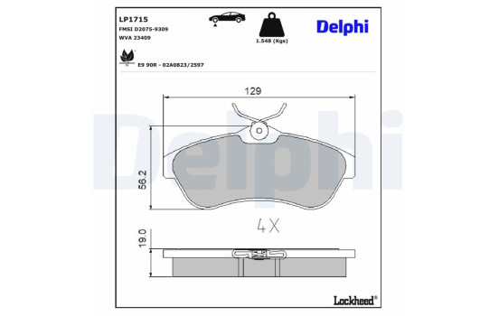 Kit de plaquettes de frein, frein à disque LP1715 Delphi