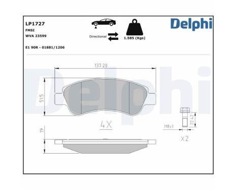 Kit de plaquettes de frein, frein à disque LP1727 Delphi