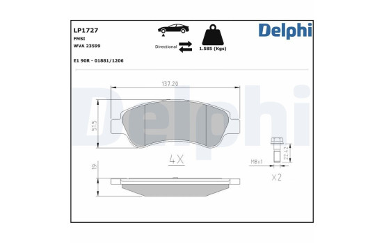Kit de plaquettes de frein, frein à disque LP1727 Delphi