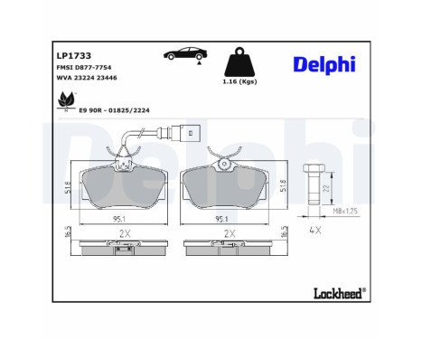 Kit de plaquettes de frein, frein à disque LP1733 Delphi