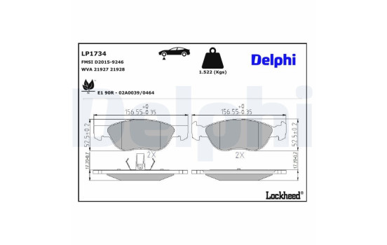 Kit de plaquettes de frein, frein à disque LP1734 Delphi