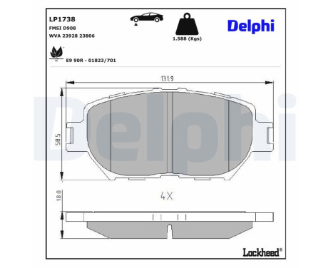 Kit de plaquettes de frein, frein à disque LP1738 Delphi