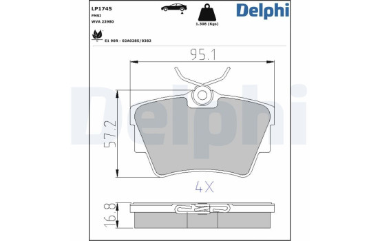 Kit de plaquettes de frein, frein à disque LP1745 Delphi