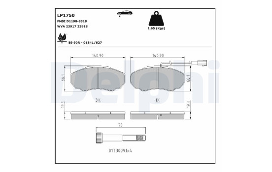 Kit de plaquettes de frein, frein à disque LP1750 Delphi, Image 4