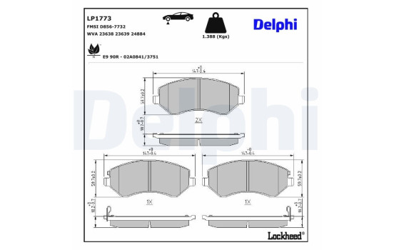 Kit de plaquettes de frein, frein à disque LP1773 Delphi