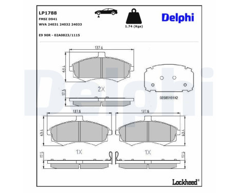Kit de plaquettes de frein, frein à disque LP1788 Delphi