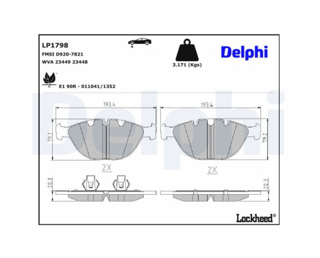 Kit de plaquettes de frein, frein à disque LP1798 Delphi