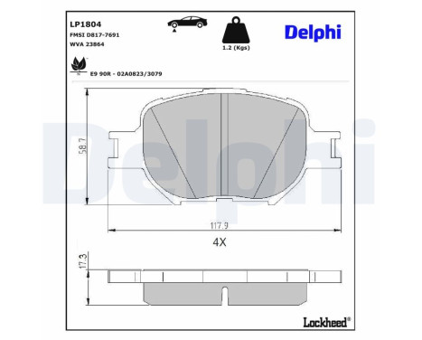 Kit de plaquettes de frein, frein à disque LP1804 Delphi
