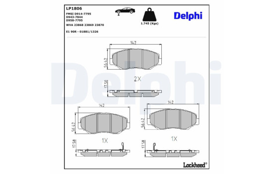 Kit de plaquettes de frein, frein à disque LP1806 Delphi, Image 3
