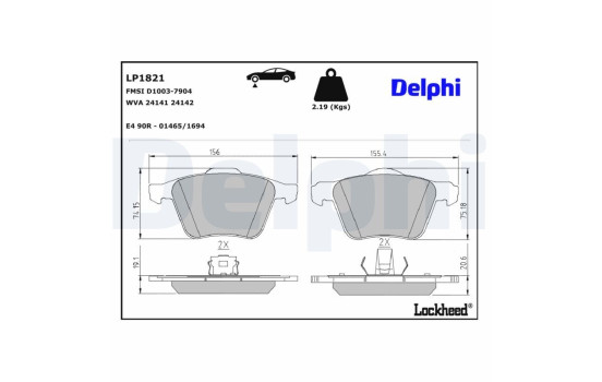 Kit de plaquettes de frein, frein à disque LP1821 Delphi, Image 3