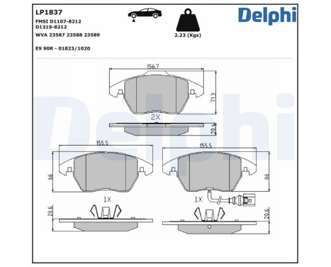 Kit de plaquettes de frein, frein à disque LP1837 Delphi