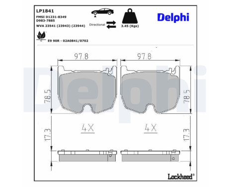 Kit de plaquettes de frein, frein à disque LP1841 Delphi