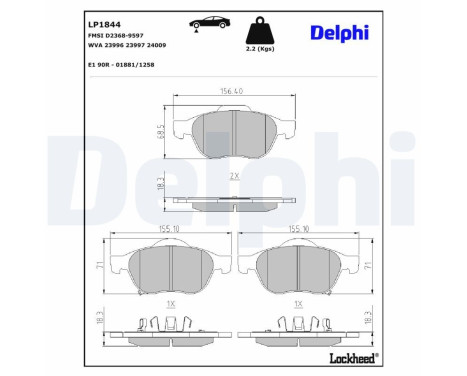 Kit de plaquettes de frein, frein à disque LP1844 Delphi