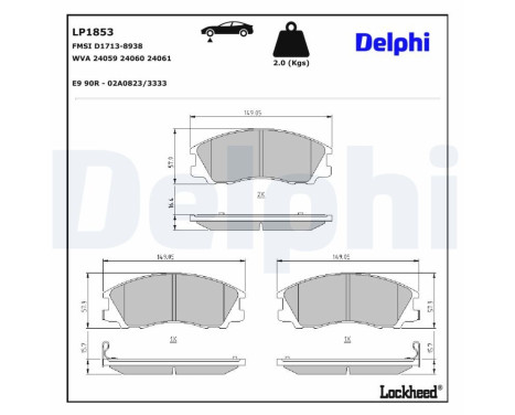 Kit de plaquettes de frein, frein à disque LP1853 Delphi