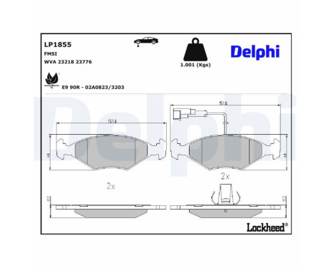 Kit de plaquettes de frein, frein à disque LP1855 Delphi