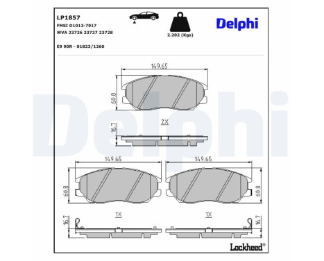 Kit de plaquettes de frein, frein à disque LP1857 Delphi
