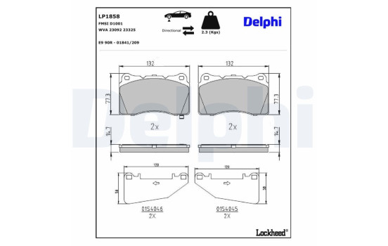 Kit de plaquettes de frein, frein à disque LP1858 Delphi