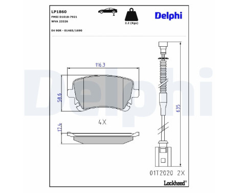 Kit de plaquettes de frein, frein à disque LP1860 Delphi