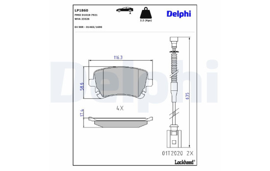 Kit de plaquettes de frein, frein à disque LP1860 Delphi