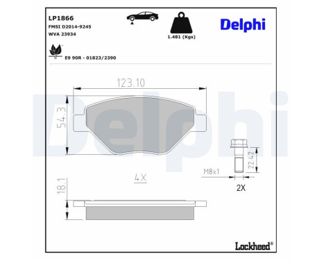 Kit de plaquettes de frein, frein à disque LP1866 Delphi