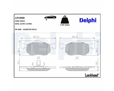 Kit de plaquettes de frein, frein à disque LP1900 Delphi