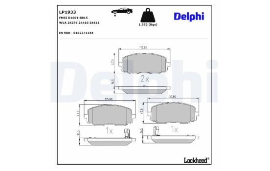Kit de plaquettes de frein, frein à disque LP1933 Delphi, Image 3