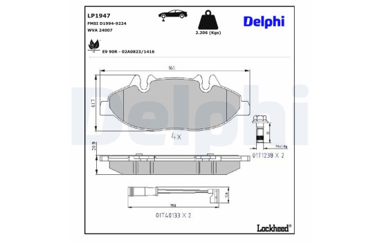 Kit de plaquettes de frein, frein à disque LP1947 Delphi, Image 4