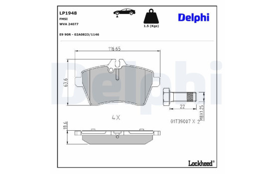 Kit de plaquettes de frein, frein à disque LP1948 Delphi, Image 3