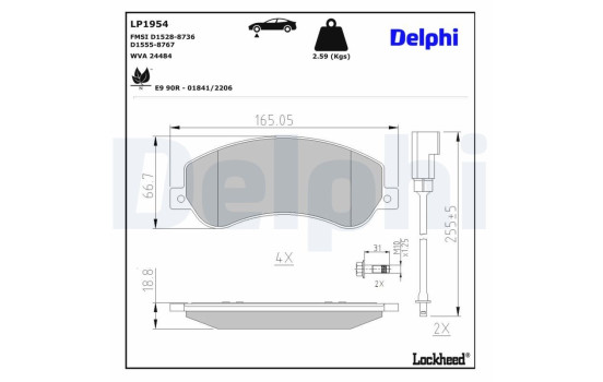 Kit de plaquettes de frein, frein à disque LP1954 Delphi, Image 4