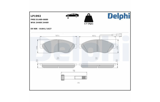 Kit de plaquettes de frein, frein à disque LP1992 Delphi