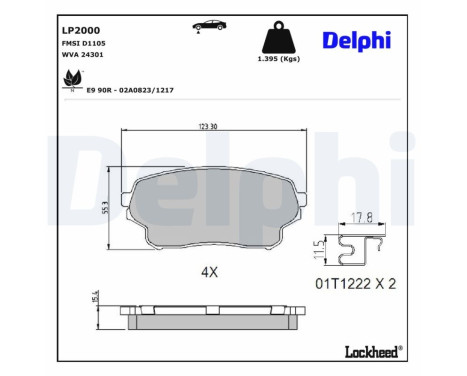 Kit de plaquettes de frein, frein à disque LP2000 Delphi