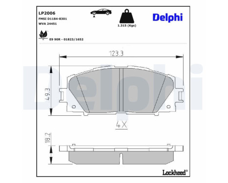 Kit de plaquettes de frein, frein à disque LP2006 Delphi