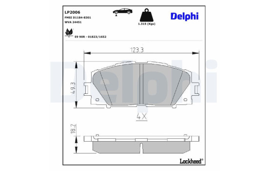 Kit de plaquettes de frein, frein à disque LP2006 Delphi