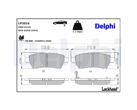 Kit de plaquettes de frein, frein à disque LP2016 Delphi