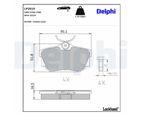 Kit de plaquettes de frein, frein à disque LP2019 Delphi