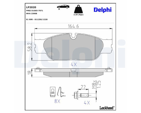 Kit de plaquettes de frein, frein à disque LP2020 Delphi