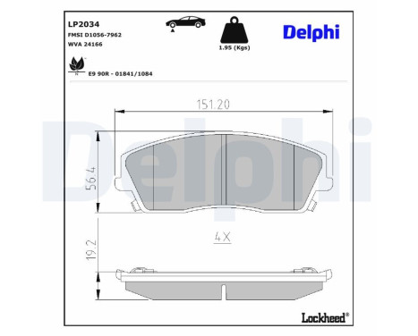 Kit de plaquettes de frein, frein à disque LP2034 Delphi