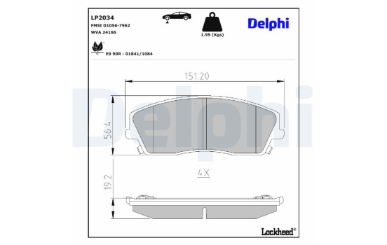 Kit de plaquettes de frein, frein à disque LP2034 Delphi