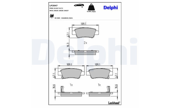 Kit de plaquettes de frein, frein à disque LP2047 Delphi, Image 3