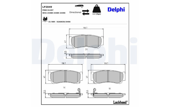 Kit de plaquettes de frein, frein à disque LP2049 Delphi, Image 3