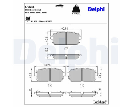 Kit de plaquettes de frein, frein à disque LP2051 Delphi