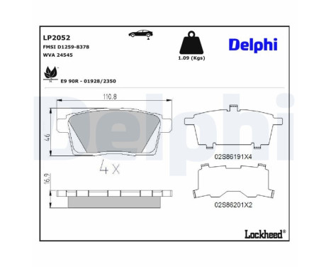 Kit de plaquettes de frein, frein à disque LP2052 Delphi