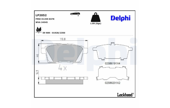 Kit de plaquettes de frein, frein à disque LP2052 Delphi