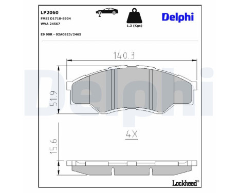 Kit de plaquettes de frein, frein à disque LP2060 Delphi